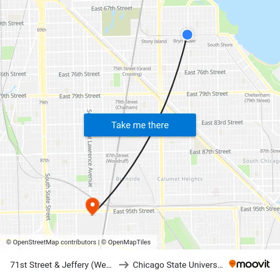 71st Street & Jeffery (West) to Chicago State University map