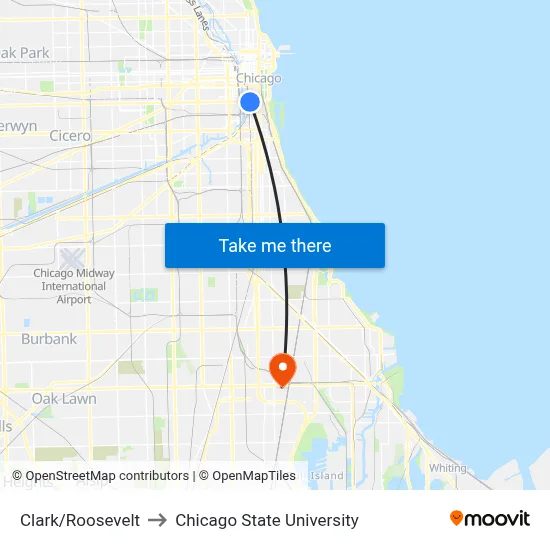 Clark/Roosevelt to Chicago State University map