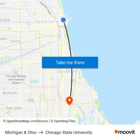Michigan & Ohio to Chicago State University map