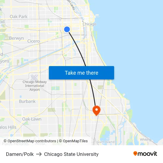 Damen/Polk to Chicago State University map