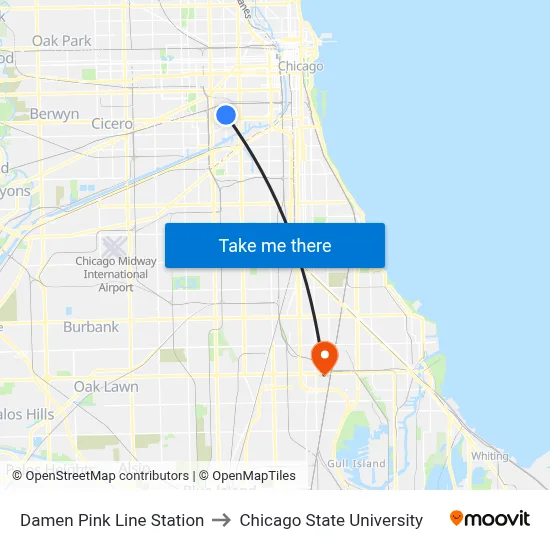Damen Pink Line Station to Chicago State University map