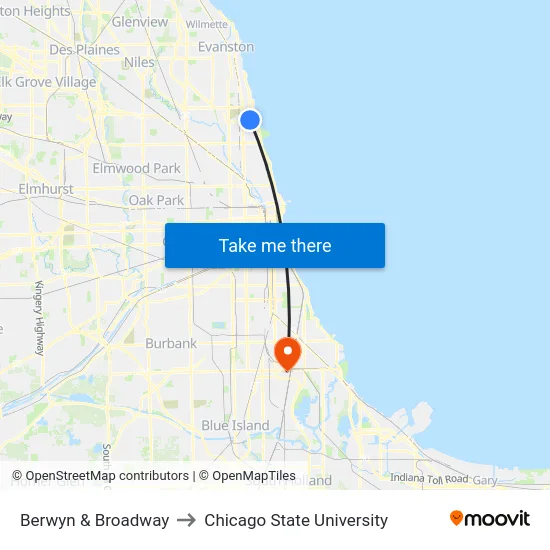 Berwyn & Broadway to Chicago State University map