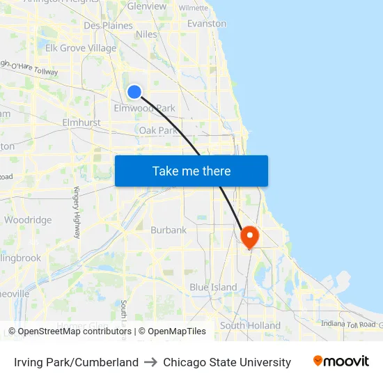 Irving Park/Cumberland to Chicago State University map