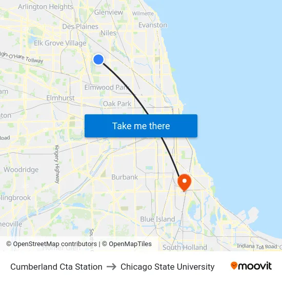 Cumberland Cta Station to Chicago State University map