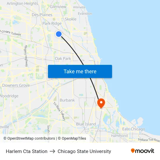 Harlem Cta Station to Chicago State University map