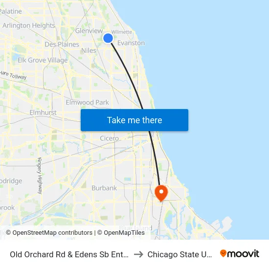 Old Orchard Rd & Edens Sb Entrance Ramp to Chicago State University map