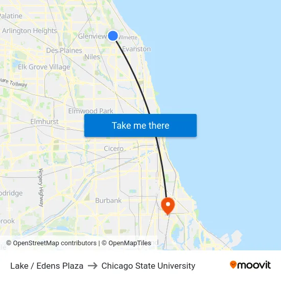 Lake / Edens Plaza to Chicago State University map