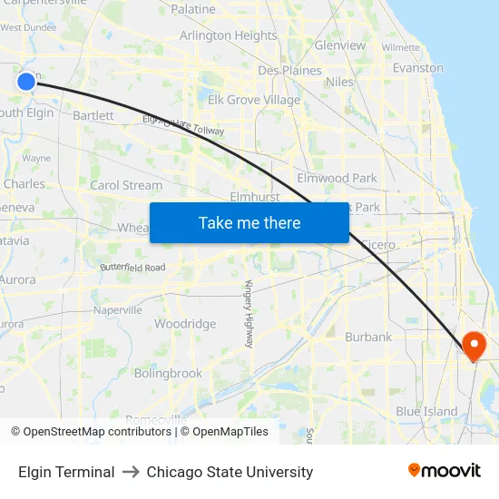 Elgin Terminal to Chicago State University map