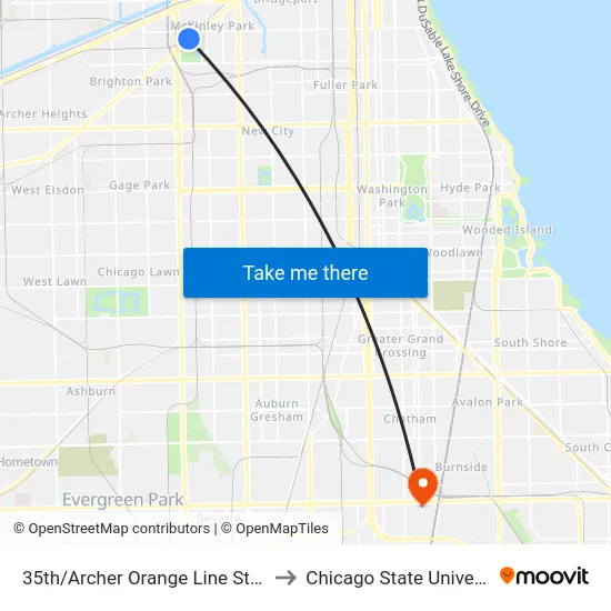 35th/Archer Orange Line Station to Chicago State University map