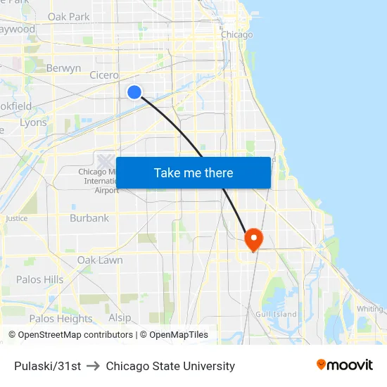 Pulaski/31st to Chicago State University map