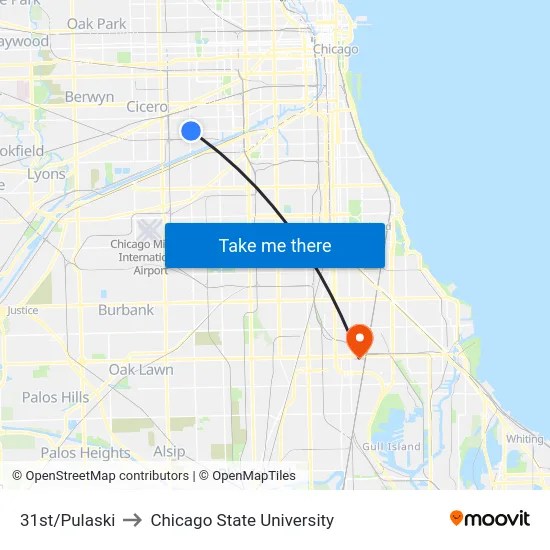 31st/Pulaski to Chicago State University map