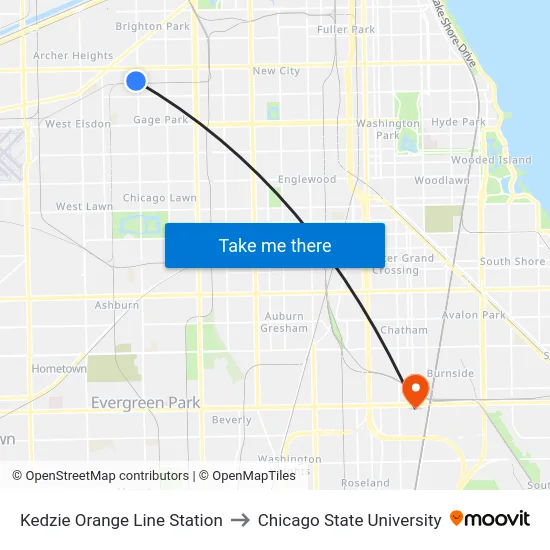 Kedzie Orange Line Station to Chicago State University map