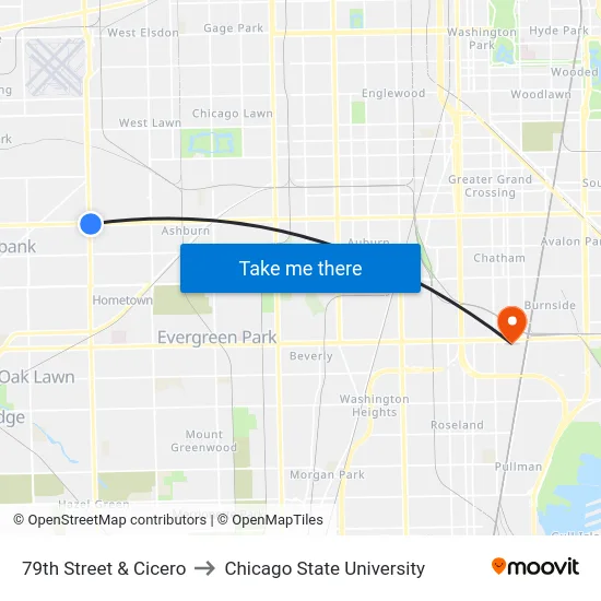 79th Street & Cicero to Chicago State University map