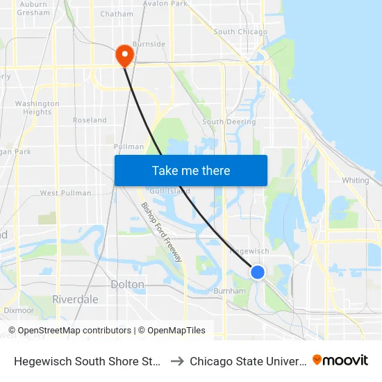 Hegewisch South Shore Station to Chicago State University map