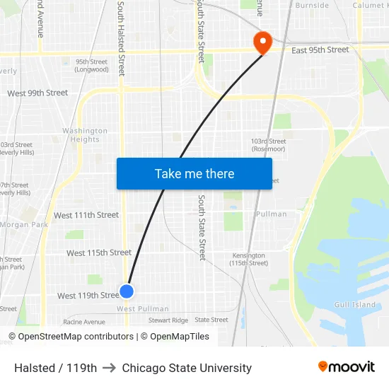 Halsted / 119th to Chicago State University map