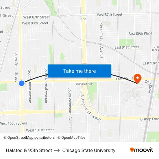 Halsted & 95th Street to Chicago State University map