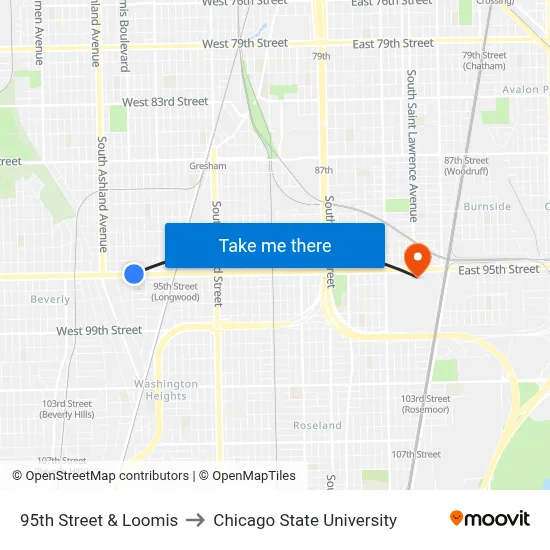 95th Street & Loomis to Chicago State University map