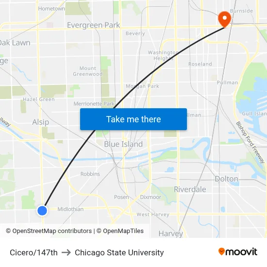 Cicero/147th to Chicago State University map