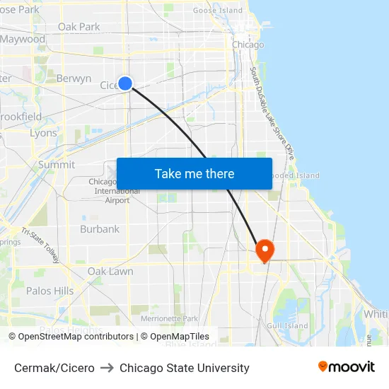 Cermak/Cicero to Chicago State University map