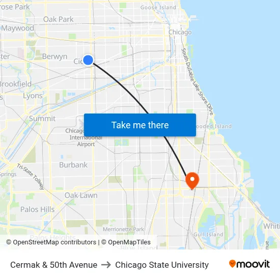 Cermak & 50th Avenue to Chicago State University map