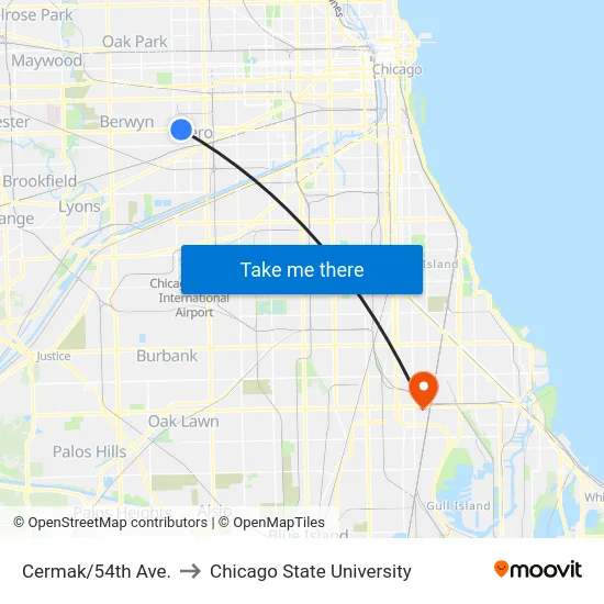 Cermak/54th Ave. to Chicago State University map