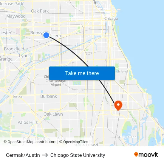 Cermak/Austin to Chicago State University map