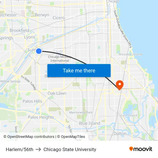 Harlem/56th to Chicago State University map