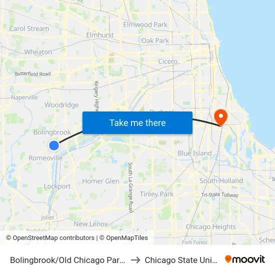 Bolingbrook/Old Chicago Park-N-Ride to Chicago State University map