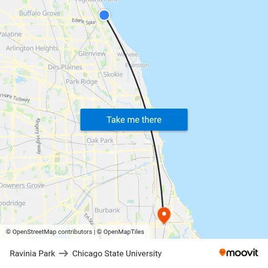 Ravinia Park to Chicago State University map