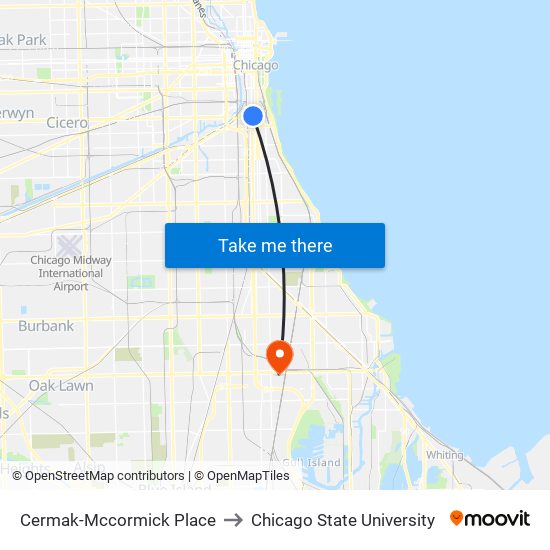 Cermak-Mccormick Place to Chicago State University map