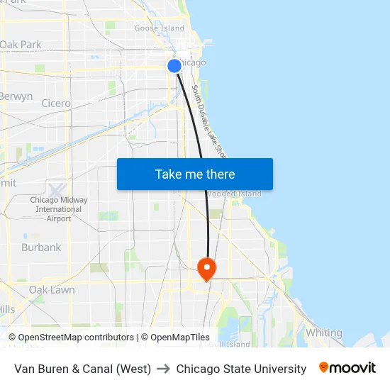 Van Buren & Canal (West) to Chicago State University map