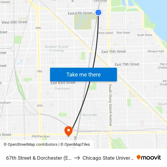 67th Street & Dorchester (East) to Chicago State University map