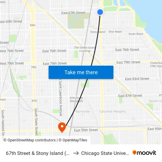 67th Street & Stony Island (East) to Chicago State University map