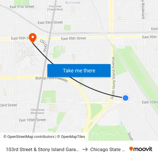 103rd Street & Stony Island Garage Terminal (Nw) to Chicago State University map