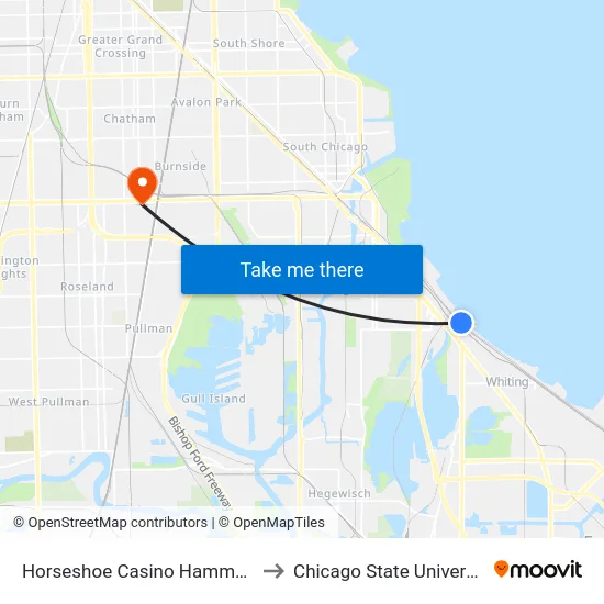 Horseshoe Casino Hammond to Chicago State University map