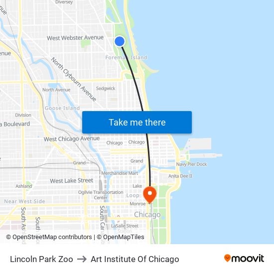 Lincoln Park Zoo to Art Institute Of Chicago map