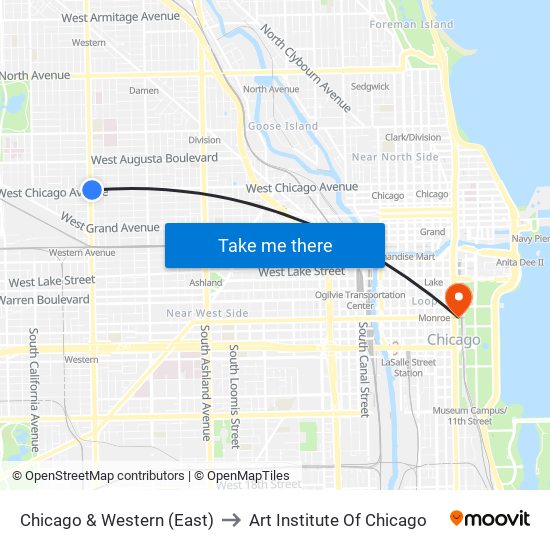 Chicago & Western (East) to Art Institute Of Chicago map