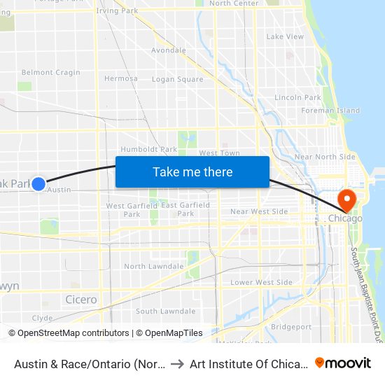 Austin & Race/Ontario (North) to Art Institute Of Chicago map