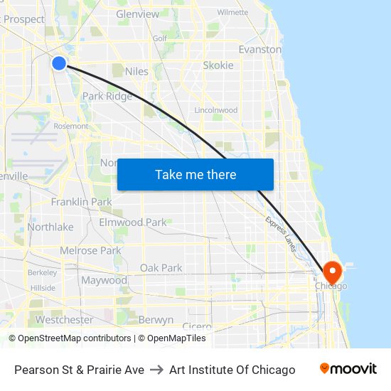 Pearson St & Prairie Ave to Art Institute Of Chicago map