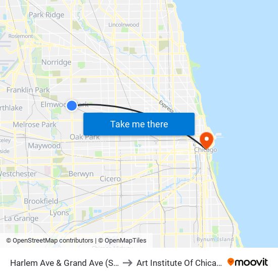 Harlem Ave & Grand Ave (Sw) to Art Institute Of Chicago map