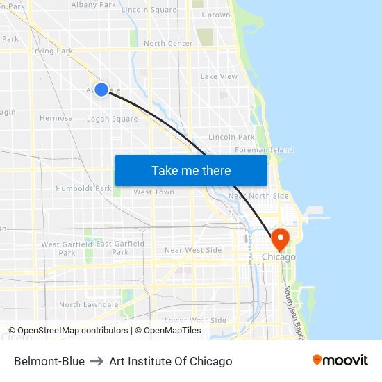 Belmont-Blue to Art Institute Of Chicago map