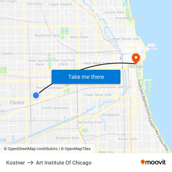 Kostner to Art Institute Of Chicago map