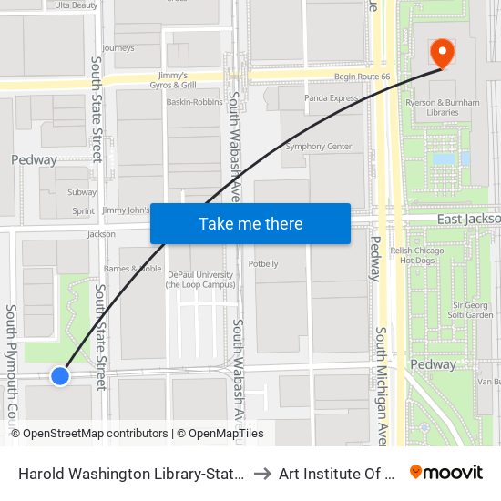 Harold Washington Library-State/Van Buren to Art Institute Of Chicago map