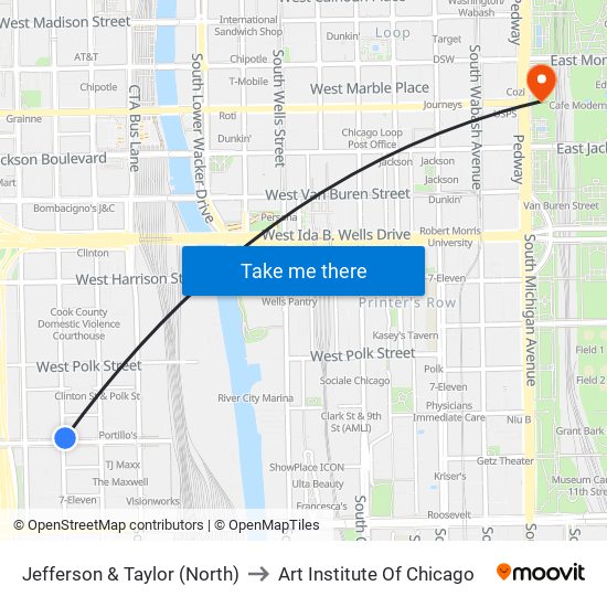 Jefferson & Taylor (North) to Art Institute Of Chicago map