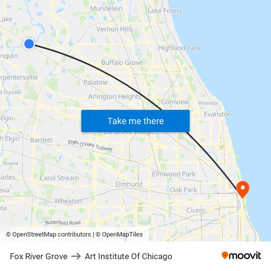 Fox River Grove to Art Institute Of Chicago map