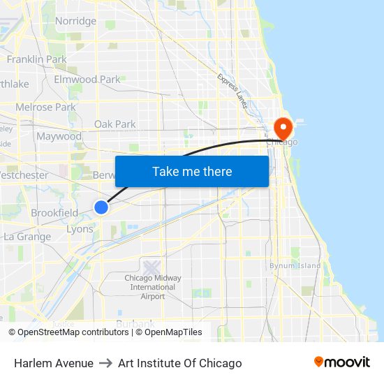 Harlem Avenue to Art Institute Of Chicago map