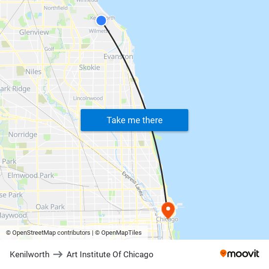 Kenilworth to Art Institute Of Chicago map