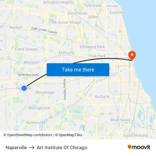 Naperville to Art Institute Of Chicago map