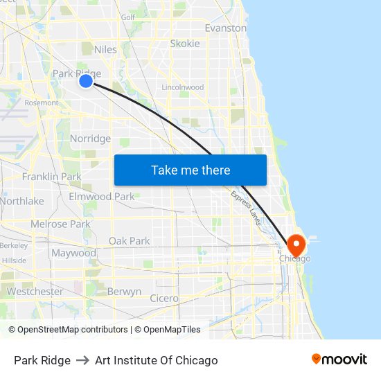 Park Ridge to Art Institute Of Chicago map