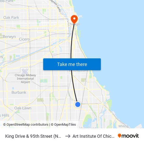 King Drive & 95th Street (North) to Art Institute Of Chicago map